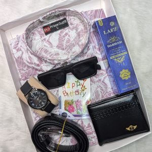 Purple Color শার্ট এর কম্ব সেট শার্ট, ঘরি, মানিব্যাগ, পারফিউম, বেল্ট ,চশমা ও চিরকুট